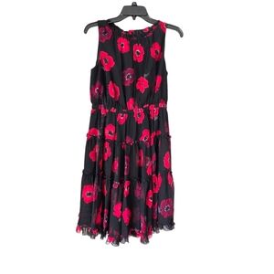 Kate Spade Size 6 Poppy Chiffon Silk Sleeveless Black Red Dress